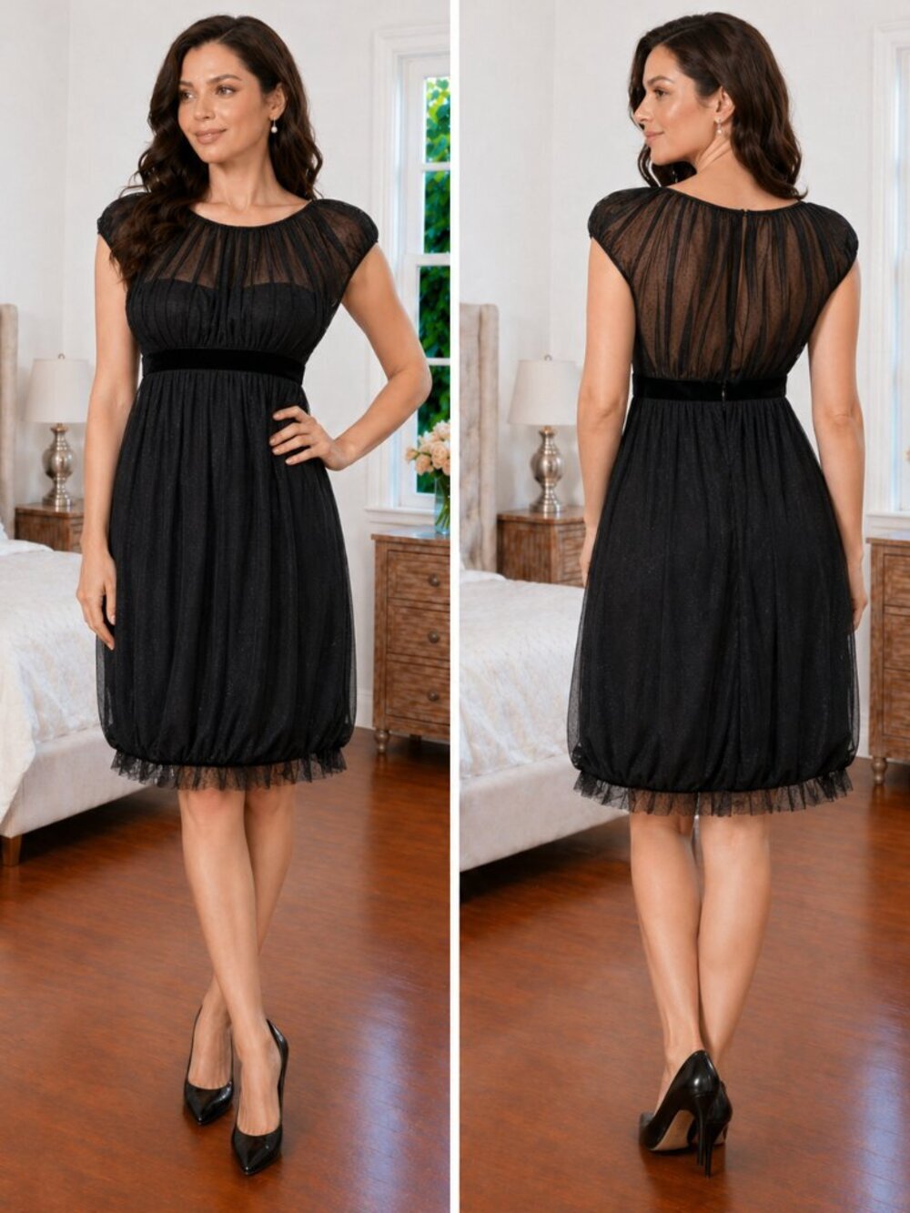 Marchesa Notte Black Mesh Sheer Cocktail Dress $595